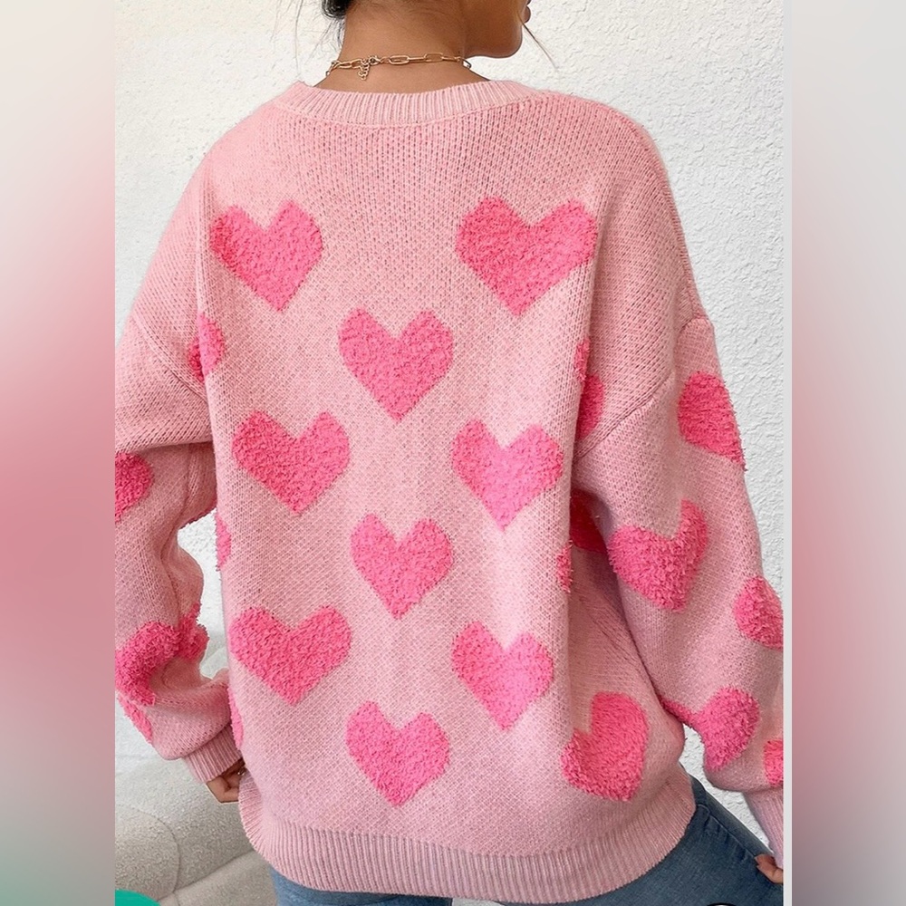 Pink Heart Pattern Sweater - Picture 3 of 12
